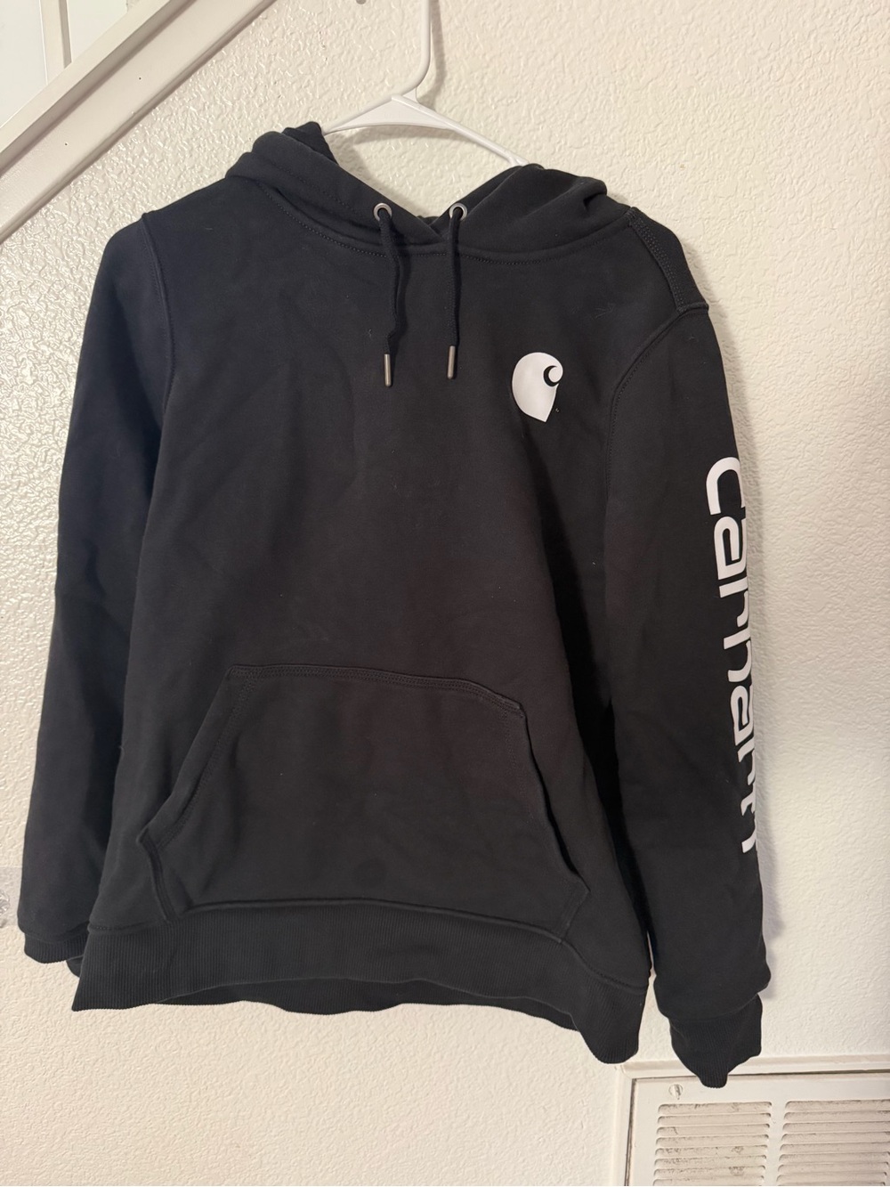 Carhartt Women’s Black Crewneck Hoodie with White Logo